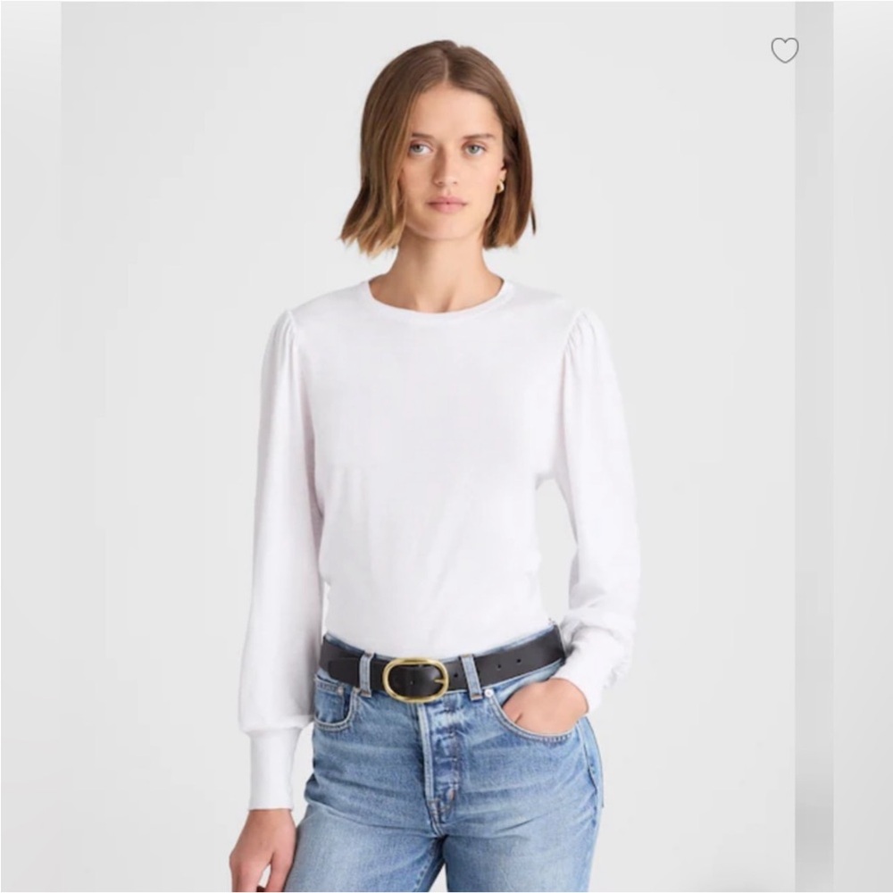 NWT Madewell Smocked Long-Sleeve Top in Soft Slub White Sz L - Small Mark